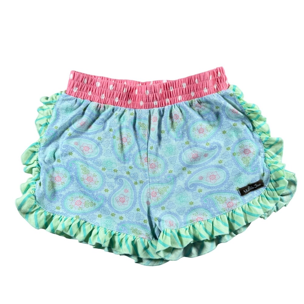 Matilda Jane Girls Size 8 Pajama Shorts Blue Paisley Pink Polka Dot Ruffle sleep